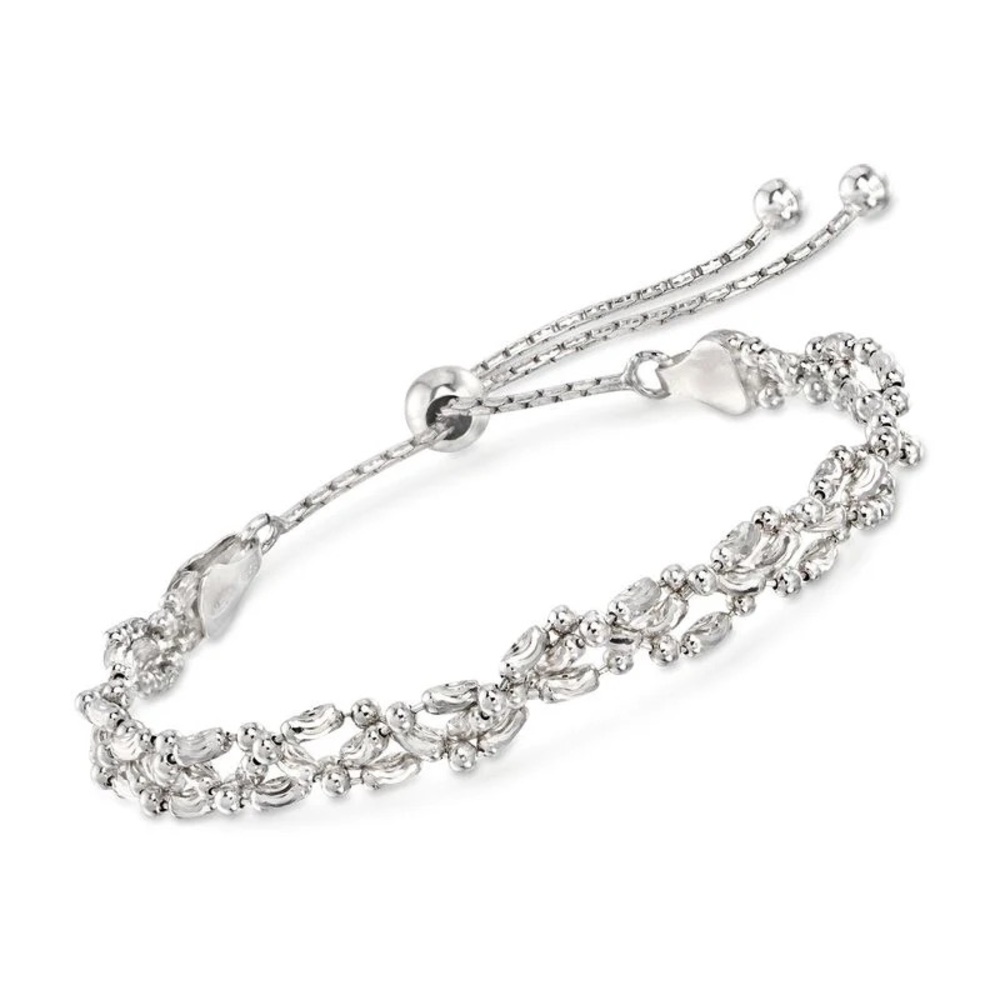 Italian Silver Diamond Cut Adjustable Bolo Bracelet